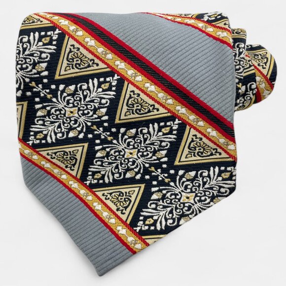 Barini Tie Vintage 1970's Wide Polyester Disco Loud Mod Striped Geometric Gray - Picture 1 of 6